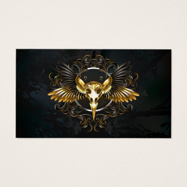Golden Bird Skull auf schwarzem Hintergrund (Vorderseite)