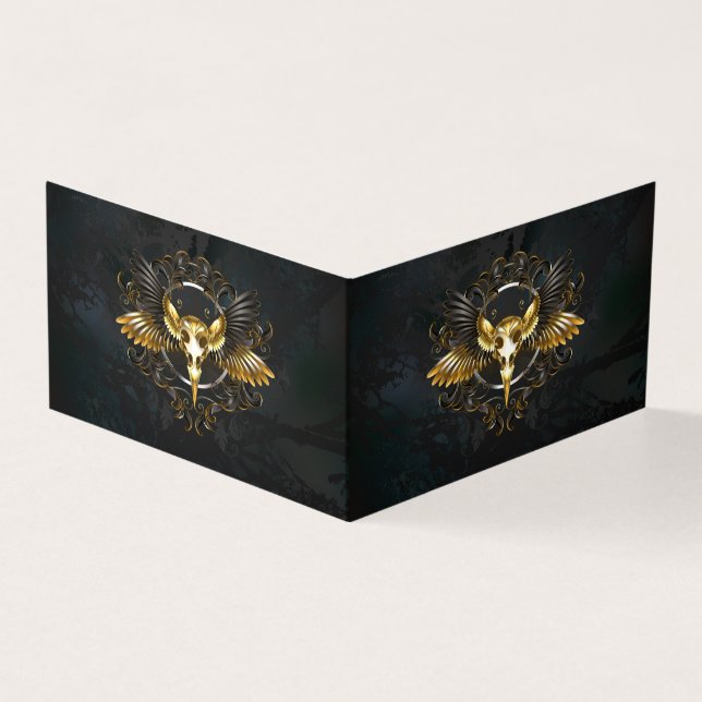 Golden Bird Skull auf schwarzem Hintergrund (Vorderseite)