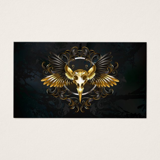 Golden Bird Skull auf schwarzem Hintergrund (Vorderseite)