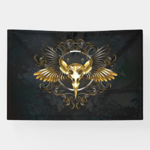 Golden Bird Skull auf schwarzem Hintergrund Banner