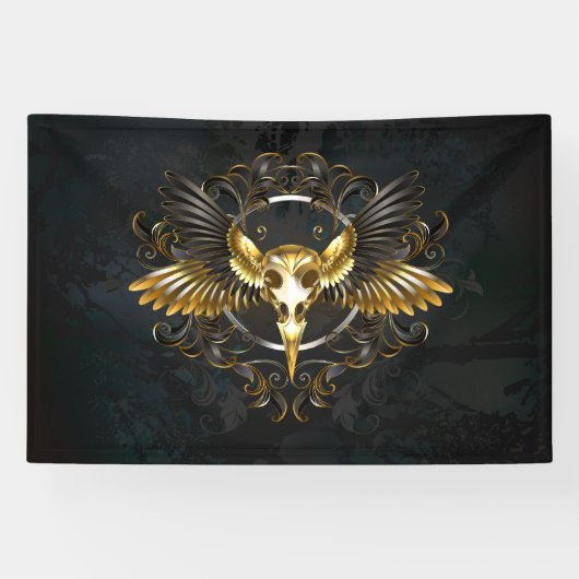 Golden Bird Skull auf schwarzem Hintergrund Banner (Horizontal)