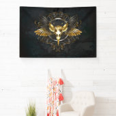 Golden Bird Skull auf schwarzem Hintergrund Banner (InSitu)