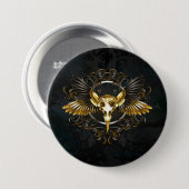 Golden Bird Skull auf schwarzem Hintergrund Button (Vorne & Hinten)
