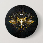 Golden Bird Skull auf schwarzem Hintergrund Button (Vorderseite)