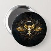 Golden Bird Skull auf schwarzem Hintergrund Button (Vorne & Hinten)