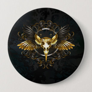 Golden Bird Skull auf schwarzem Hintergrund Button