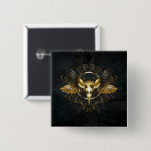 Golden Bird Skull auf schwarzem Hintergrund Button (Vorne & Hinten)