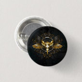 Golden Bird Skull auf schwarzem Hintergrund Button (Vorne & Hinten)