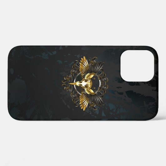 Golden Bird Skull auf schwarzem Hintergrund Case-Mate iPhone Hülle (Rückseite (Horizontal))