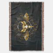Golden Bird Skull auf schwarzem Hintergrund Decke (Vorderseite Vertikal)