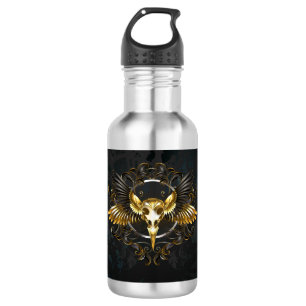Golden Bird Skull auf schwarzem Hintergrund Edelstahlflasche