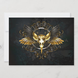 Golden Bird Skull auf schwarzem Hintergrund Feiertagskarte