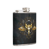 Golden Bird Skull auf schwarzem Hintergrund Flachmann (Rechts)