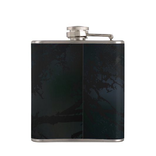 Golden Bird Skull auf schwarzem Hintergrund Flachmann (Rückseite)