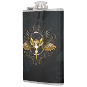 Golden Bird Skull auf schwarzem Hintergrund Flachmann (Links)