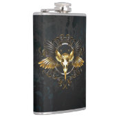 Golden Bird Skull auf schwarzem Hintergrund Flachmann (Rechts)