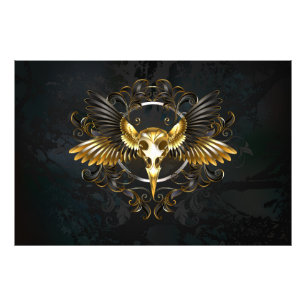 Golden Bird Skull auf schwarzem Hintergrund Fotodruck