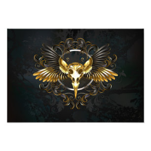 Golden Bird Skull auf schwarzem Hintergrund Fotodruck