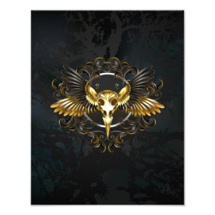 Golden Bird Skull auf schwarzem Hintergrund Fotodruck
