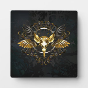 Golden Bird Skull auf schwarzem Hintergrund Fotoplatte