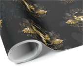 Golden Bird Skull auf schwarzem Hintergrund Geschenkpapier (Rolleneckpunkt)