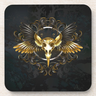 Golden Bird Skull auf schwarzem Hintergrund Getränkeuntersetzer