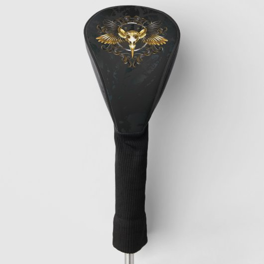 Golden Bird Skull auf schwarzem Hintergrund Golf Headcover (Vorderseite)