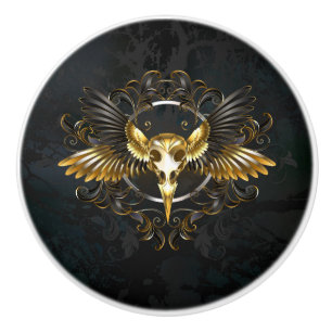 Golden Bird Skull auf schwarzem Hintergrund Keramikknauf