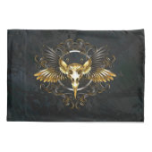 Golden Bird Skull auf schwarzem Hintergrund Kissenbezug (Rückseite-Links)