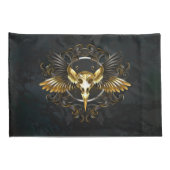 Golden Bird Skull auf schwarzem Hintergrund Kissenbezug (Rückseite-Rechts)