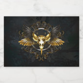 Golden Bird Skull auf schwarzem Hintergrund Lebensmitteletikett (Einzelnes Label)