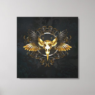 Golden Bird Skull auf schwarzem Hintergrund Leinwanddruck