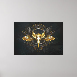 Golden Bird Skull auf schwarzem Hintergrund Leinwanddruck