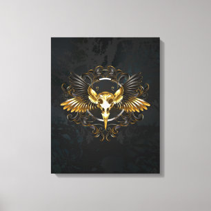 Golden Bird Skull auf schwarzem Hintergrund Leinwanddruck