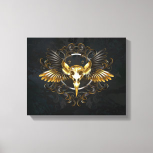 Golden Bird Skull auf schwarzem Hintergrund Leinwanddruck