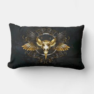 Golden Bird Skull auf schwarzem Hintergrund Lendenkissen