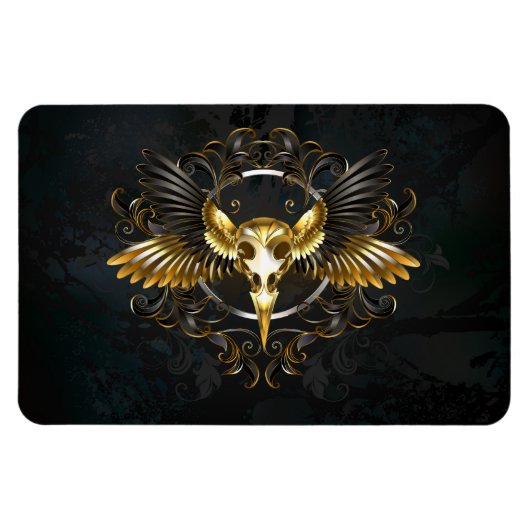 Golden Bird Skull auf schwarzem Hintergrund Magnet (Horizontal)