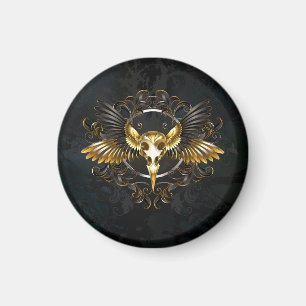 Golden Bird Skull auf schwarzem Hintergrund Magnet