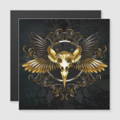 Golden Bird Skull auf schwarzem Hintergrund Magneteinladung (Vorne/Hinten)