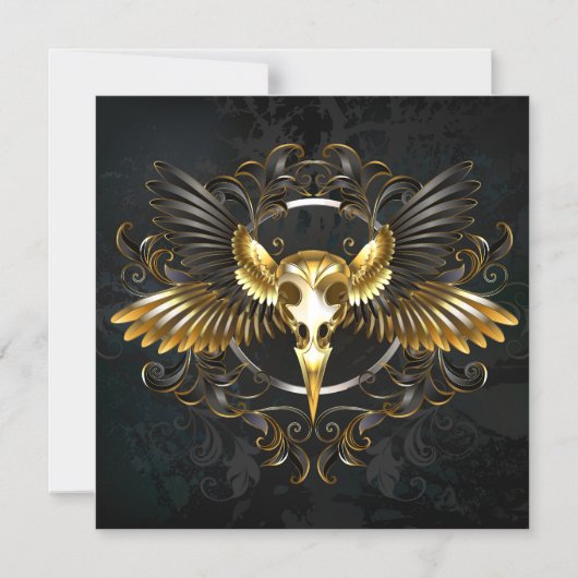 Golden Bird Skull auf schwarzem Hintergrund Magneteinladung (Vorderseite)