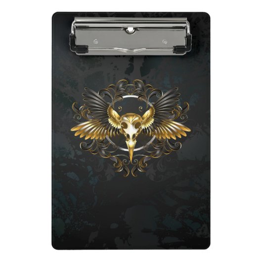 Golden Bird Skull auf schwarzem Hintergrund Mini Klemmbrett (Vorderseite)
