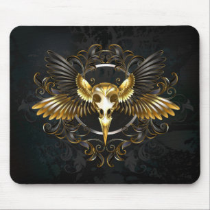 Golden Bird Skull auf schwarzem Hintergrund Mousepad