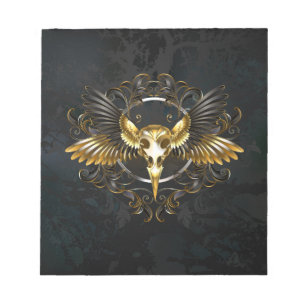 Golden Bird Skull auf schwarzem Hintergrund Notizblock