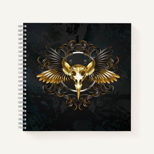 Golden Bird Skull auf schwarzem Hintergrund Notizblock (Vorderseite)