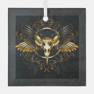 Golden Bird Skull auf schwarzem Hintergrund Ornament Aus Glas