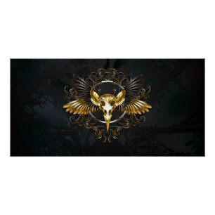 Golden Bird Skull auf schwarzem Hintergrund Poster