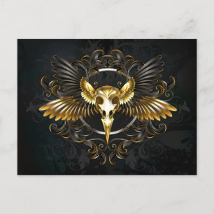 Golden Bird Skull auf schwarzem Hintergrund Postkarte