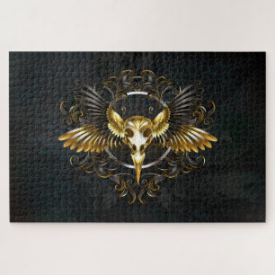Golden Bird Skull auf schwarzem Hintergrund Puzzle