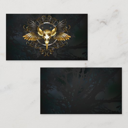 Golden Bird Skull auf schwarzem Hintergrund Rabattkarte (Vorne/Hinten)