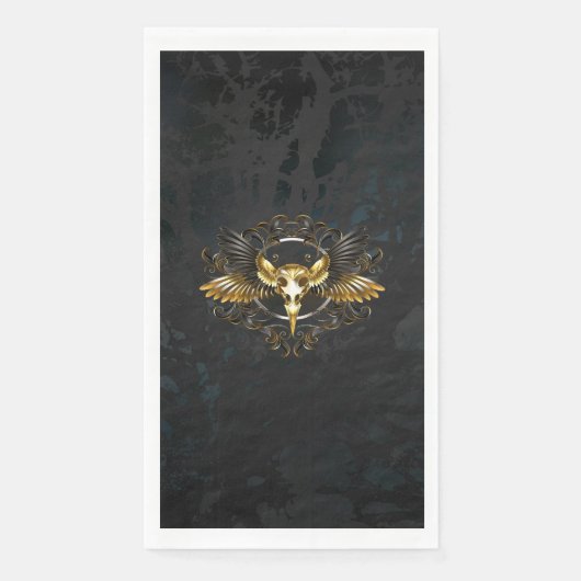 Golden Bird Skull auf schwarzem Hintergrund Serviette (Vorderseite)